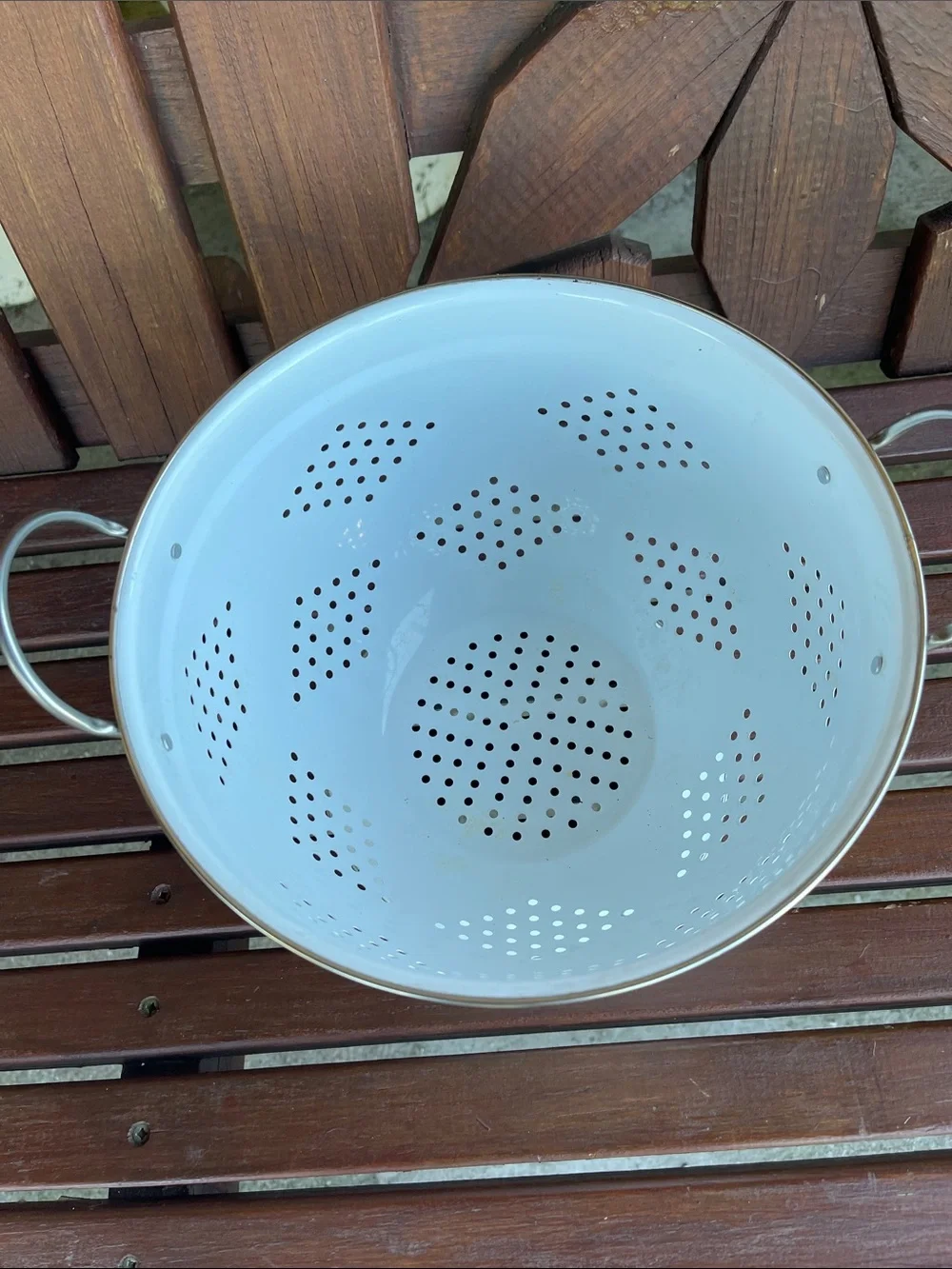 White Enamel Colander with Handles